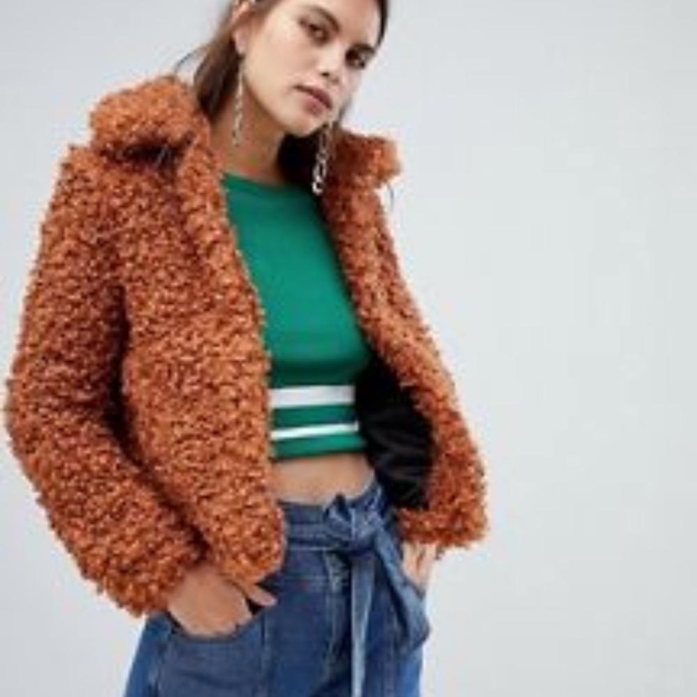 River island borg jacket in brown - Picture 5 of 5